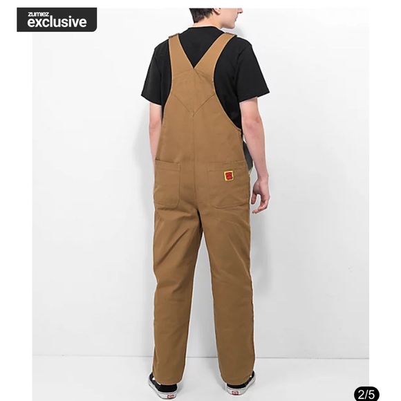 NWT Zumiez Empyre Mens Curbed Canvas Logo Overalls in Dark Beige Tobacco - Picture 2 of 6